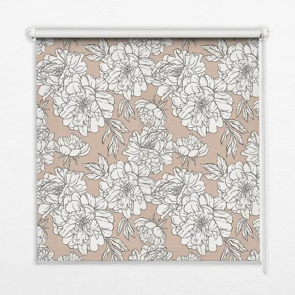 Fabric roller blind with drawn flowers design