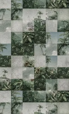 Roller blind for large window with tiled palm trees print