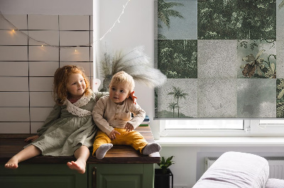 Roller blind for large window with tiled palm trees print
