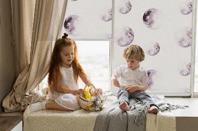 Modern roller blind with gray planets print