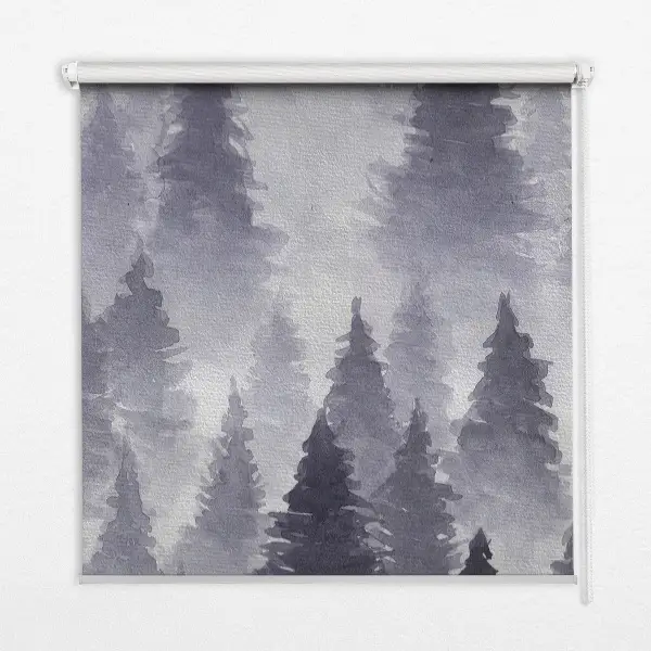 Fabric roller blind with misty forest print