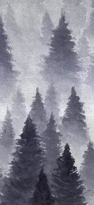 Fabric roller blind with misty forest print