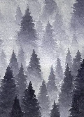 Fabric roller blind with misty forest print