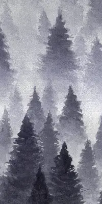 Fabric roller blind with misty forest print