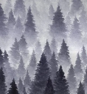 Fabric roller blind with misty forest print