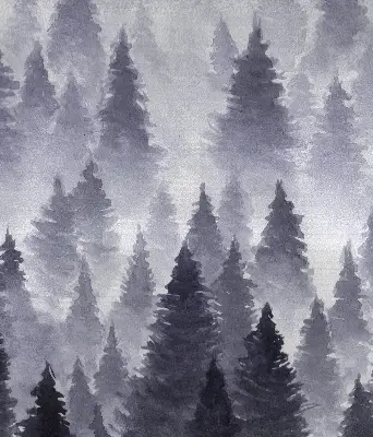 Fabric roller blind with misty forest print