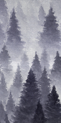 Fabric roller blind with misty forest print