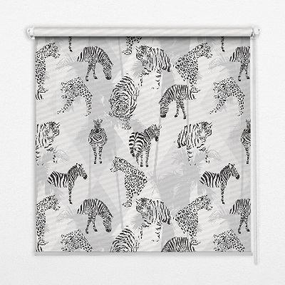 Fabric roller blind with a gray animal pattern