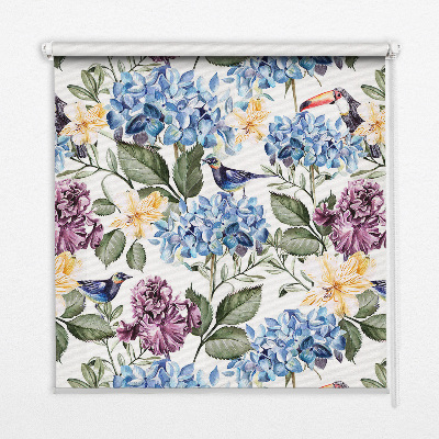 Modern roller blind Toucans and flowers