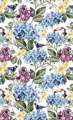 Modern roller blind with toucans and flowers pattern