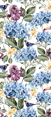 Modern roller blind with toucans and flowers pattern