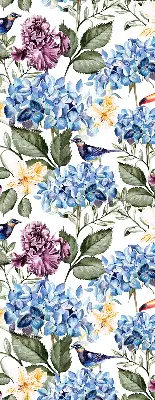 Modern roller blind with toucans and flowers pattern