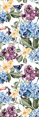 Modern roller blind with toucans and flowers pattern