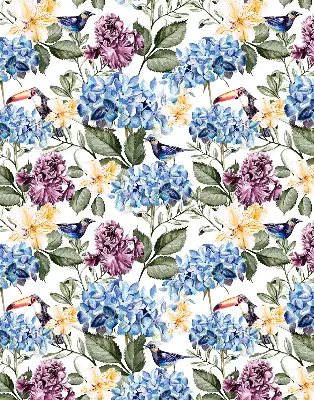 Modern roller blind with toucans and flowers pattern