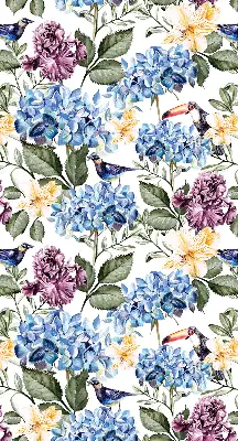 Modern roller blind with toucans and flowers pattern