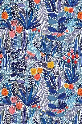 Roller blind for large window with colorful plant print