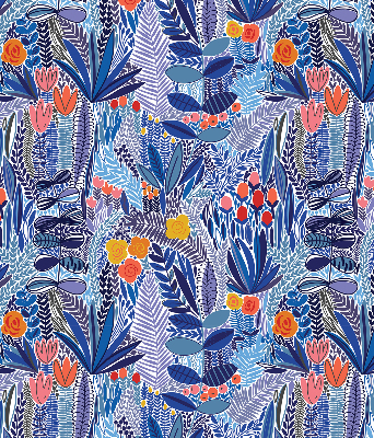 Roller blind for large window with colorful plant print