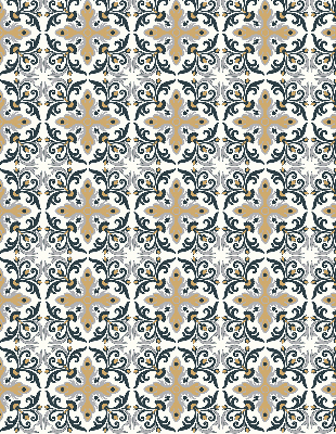 Fabric roller blind with Moroccan tile pattern