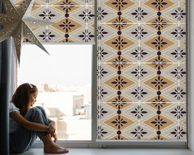 Roller blind for large window with flower in a rhombus pattern