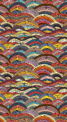 Roller blind for large window with waves and semicircles pattern