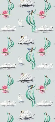 Modern roller blind swans and ducks pattern