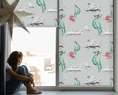 Modern roller blind swans and ducks pattern