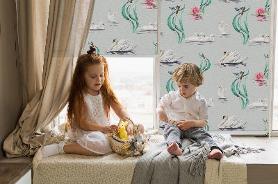 Modern roller blind Swans and ducks
