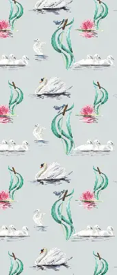 Modern roller blind swans and ducks pattern