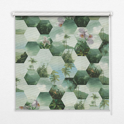 Roller blind for large window Green hexagons