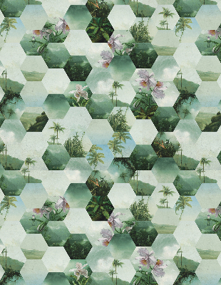 Roller blind for large window green hexagon pattern