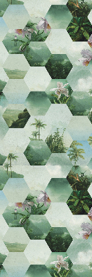Roller blind for large window green hexagon pattern