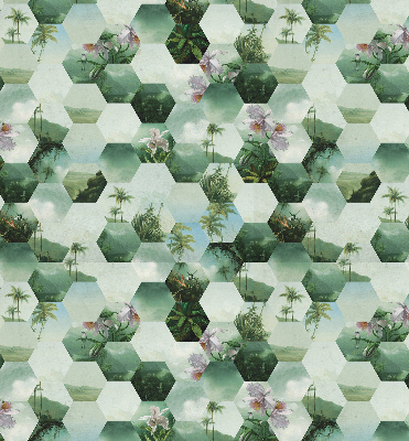 Roller blind for large window Green hexagons