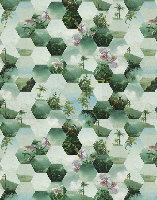 Roller blind for large window green hexagon pattern