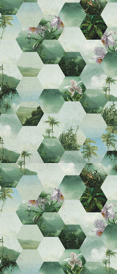 Roller blind for large window green hexagon pattern