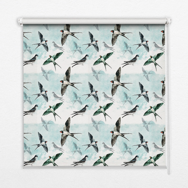 Fabric roller blind with Swallows pattern