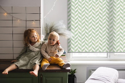 Roller blind for large window in green herringbone