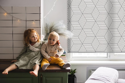 Roller blind for large window 3D striped squares