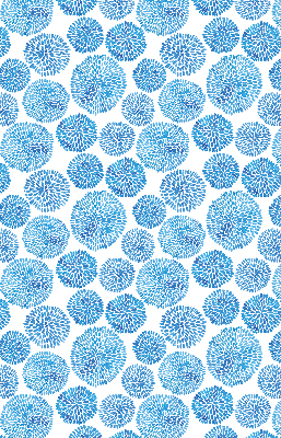 Fabric roller blind with blue petal circles