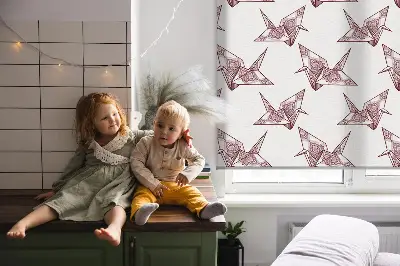 Modern roller blind with origami swans pattern