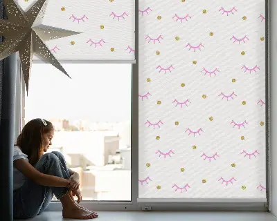 Modern roller blind with drawn eyebrows and dots pattern