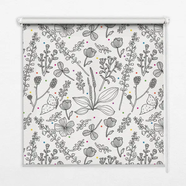 Roller blind for large window drawn plants pattern