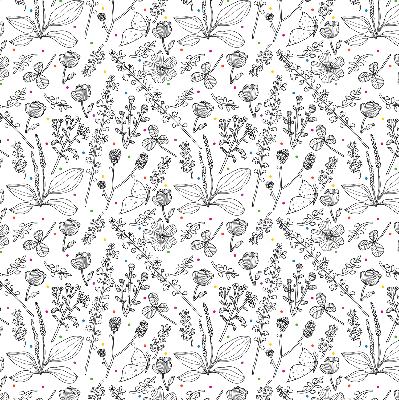 Roller blind for large window drawn plants pattern