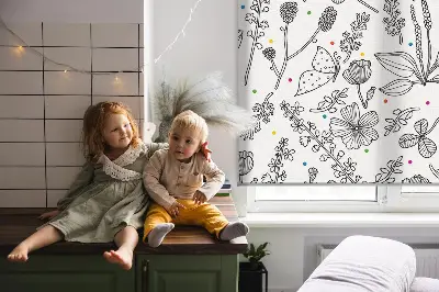 Roller blind for large window drawn plants pattern