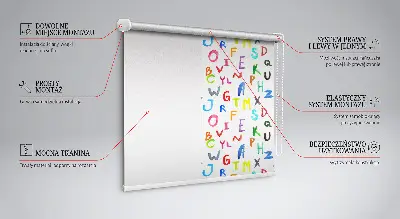 Roller blind for large window with colorful letters design