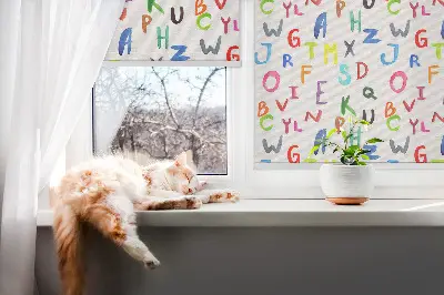 Roller blind for large window with colorful letters design
