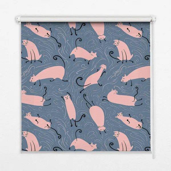 Modern roller blind pink cats pattern