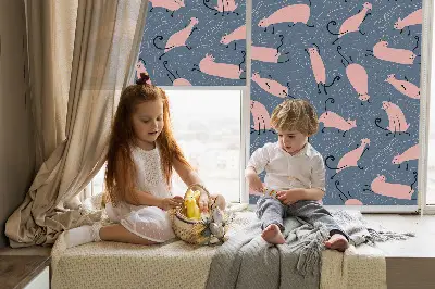 Modern roller blind pink cats pattern