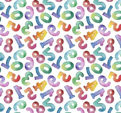 Fabric roller blind with a colorful numbers pattern