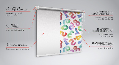 Fabric roller blind with a colorful numbers pattern