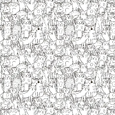 Fabric roller blind with a drawn cats print